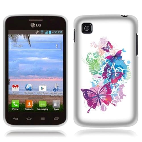 LG Optimus Dynamic II L39C Case, Fincibo (TM) TPU Silicone Protector Cover Soft Gel Skin, Pink Butterfly