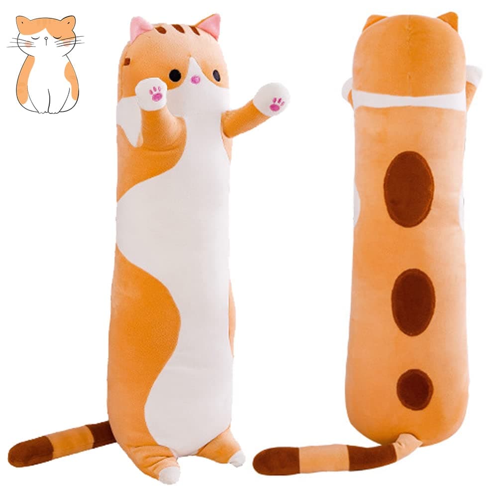 SNOWOLF Cute Cat Plush Long Body Pillow, 43 inch Cat Stuffed Animals Plushie Toy Soft Throw Sleeping Cotton Kitten Pillow Gift for Kids Girls (Yellow, 43.3")