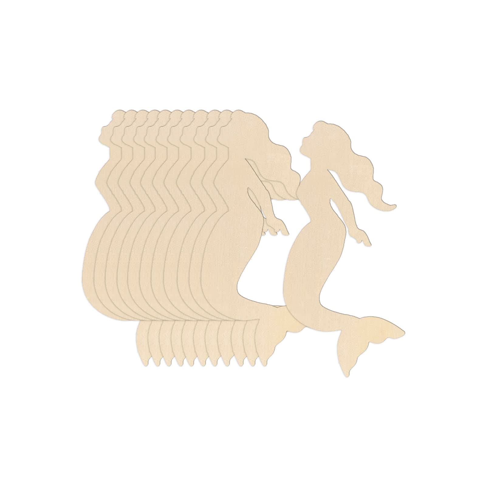 Creaides 20pcs Mermaid Wood DIY Crafts Cutouts Wooden Mermaid Shpaed Ornaments Gift Tags for DIY Projects Mermaid Birthday Party Home Decorations