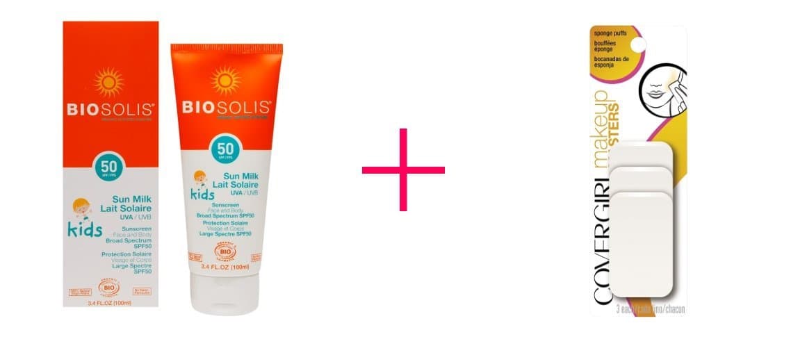 Biosolis Kids Sun Milk Face & Body Organic Sunscreen SPF 50 (2pc AND CoverGirl Makeup Masters Sponge Puffs - BUNDLE)