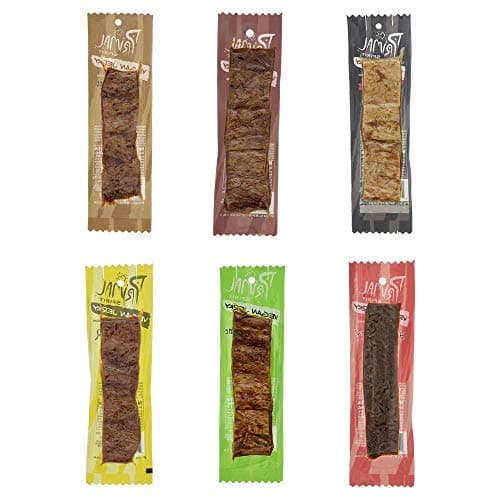 Primal Spirit Vegan Jerky - 6 Flavor Variety 6-Pack, 10g. Plant Based Protein, Certified Non-GMO ("The Classics" Thai Peanut, Mesquite Lime, Teriyaki, Hot & Spicy, Hickory Smoked, & Texas BBQ, 1 oz)