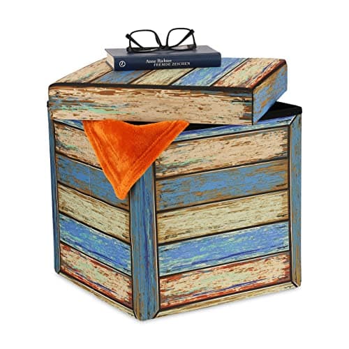 Relaxdays Pouffe with Storage Space, Padded Stool, Vintage Design, Foldable, HxWxD: 38 x 37.5 x 37.5 cm, Multicolored