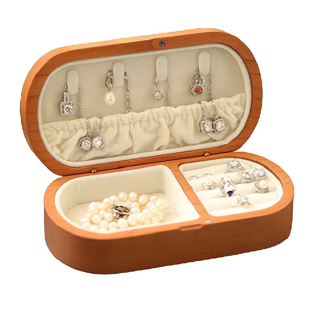 XWDQ girl Retro Jewelry Box Portable Wooden Jewelry Case For Earrings Necklaces Rings Birthday Gifts Women Girl Jewelry Organizer travel (Color : Cherry wood, Size : 7.1x3.5x1.8 inch)