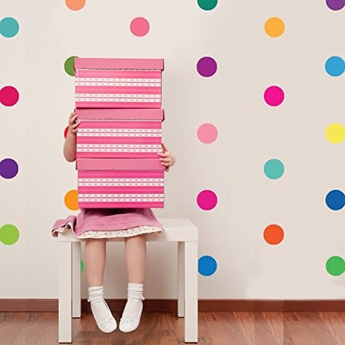 Rainbow multicolour confetti polka dots spots wall art stickers decals kit (100 spots each at 10cm wide)