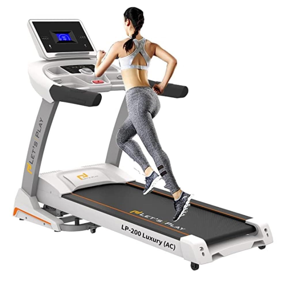 - LET'S PLAY LP-200 Semi Commercial 6HP Peak AC Motor Treadmill for Home Gym,Automatic Incline for Walking & Running,160Kg User Weight,Top Speed 18Km/Hr,12 Programs [5 Year Warranty],White and Silver