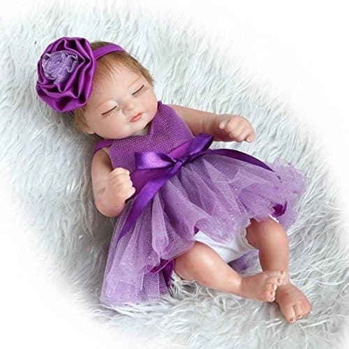 Zero Pam Handmade Newborn Baby Girl Vinyl Soft Silicone Realistic Reborn Doll Real Look Mini Silicone Bebe Girl Bathable Sleeping Girl Doll (Purple)