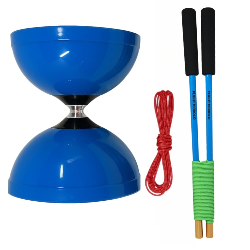 Flight Pro Diabolo Chinese Yoyo Skill Toy Triple Bearing Toy, with Carbon Fiber Sticks, Extra String & Net Bag - Medium Size 5” Blue