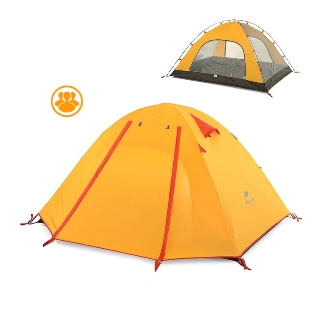 3 Season 3 Person Backpacking Tent Windproof Waterproof Camping Tent/Awning/Family Tent，Two Doors Double Layer with Aluminum Rods for Outdoor Camping Family Beach Hunting Hiking Travel (Orange)