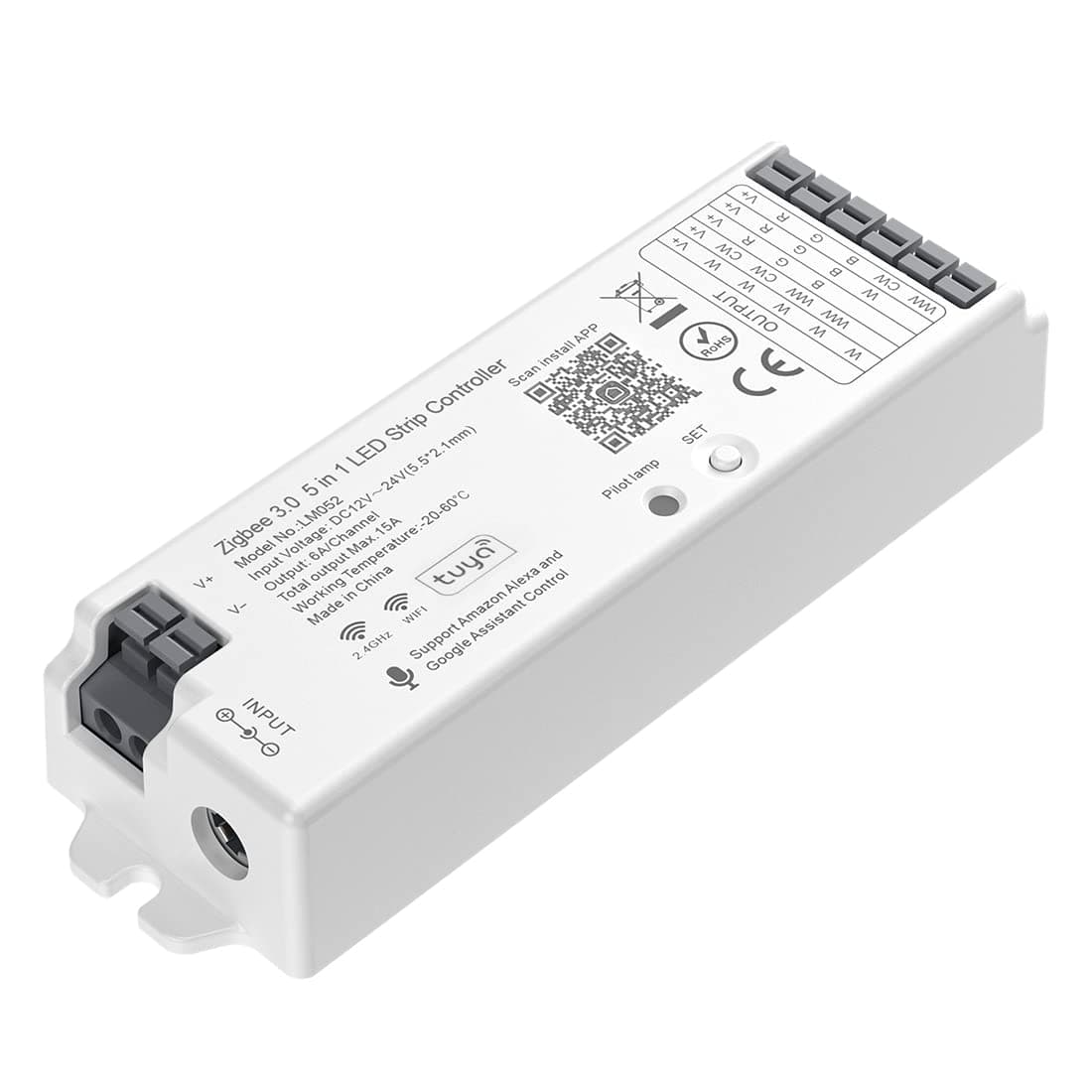 LM052 5in1 2.4Ghz RF Zigbee3.0 LED Controller for Monochrome CCT RGB RGBW RGBCCT LED Strip Voice Control Dimming Compatible with Bridge Tuya Dual-Mode Gateway(Not Content Gateway)