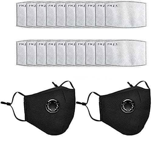 Reusable Face Macks with Breathing Valve, Cycling Sport Másk Soft Cotton Face Bandanas Mouth Guard (Black)