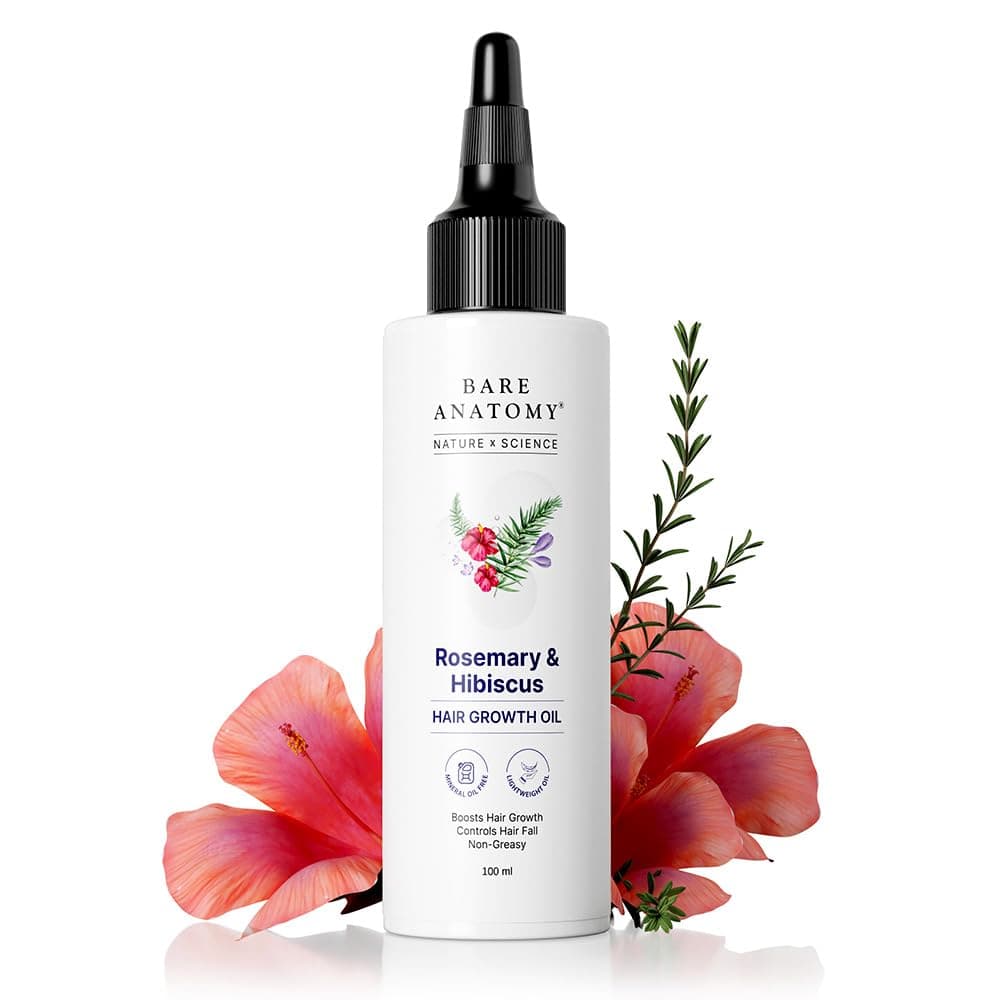 Bare Anatomy Nature x Science Rosemary Hibiscus Hair Growth Oil for Women & Men | Promotes New Hair Growth & Strengthens Hair|Nourishes Scalp & Controls Hair Fall | Suitable for All Hair Types 100ml