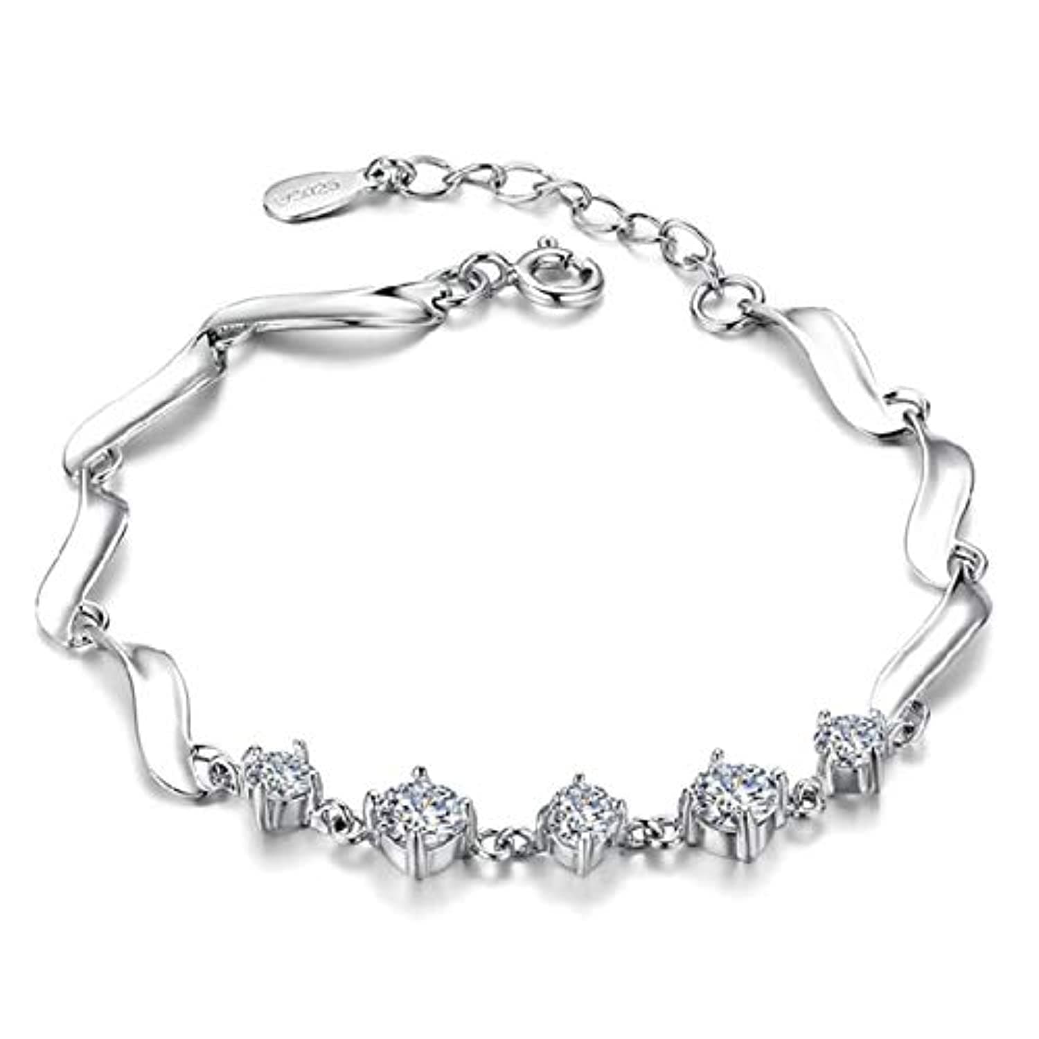 Stylish Crystal Platinum Silver Plated Charm Bracelet for Women (Silver) (10926b)