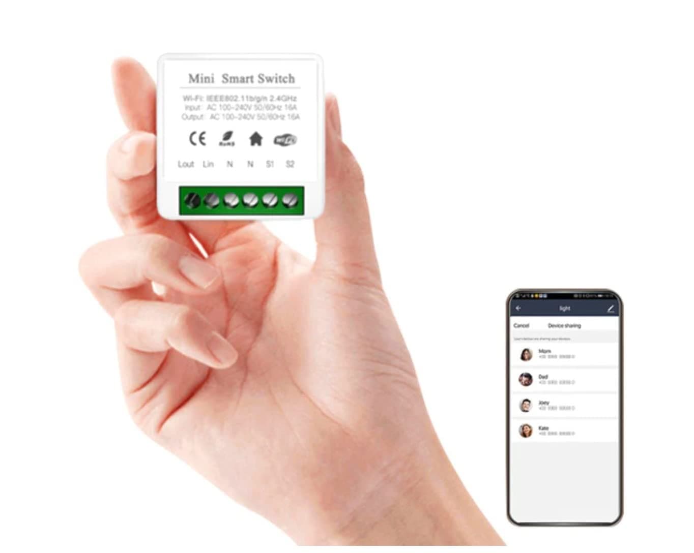 Eazyliv Tuya 16A Wifi Mini DIY Smart Switch Module 2 Way Smart Life App Light Timer Remote Control Alexa Google Home Voice Control (16A)