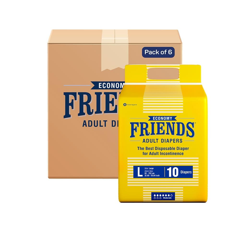 Friends Economy Adult Diapers Tape Style - 60 Count (Large) with odour lock and Anti-Bacterial Absorbent Core- Waist Size 29.53-57.09 Inch ; 75-145 Cm