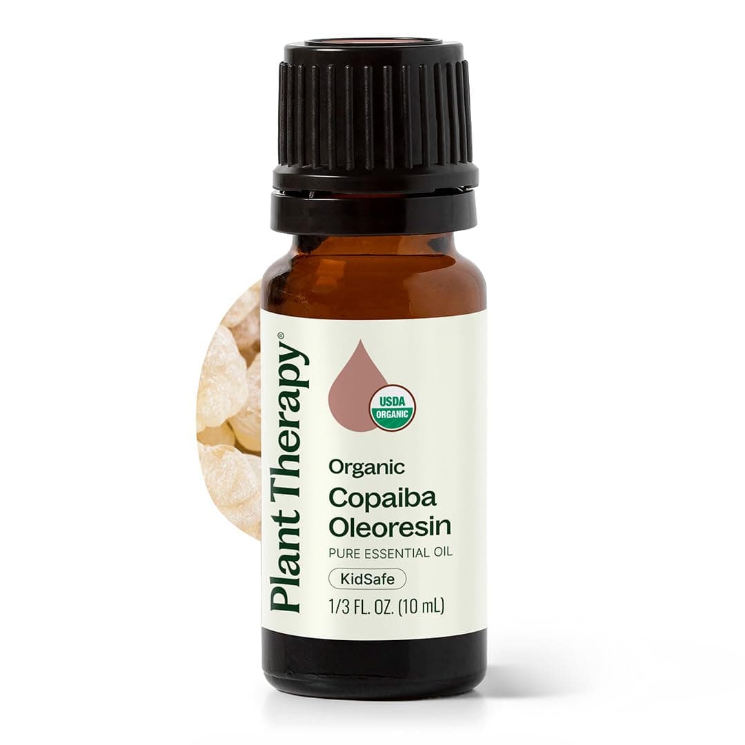 Plant Therapy Organic Copaiba Essential Oil (Oleoresin), 10 mL (1/3 oz), 100% Pure, USDA Certified Organic, Undiluted, Aromatherapy for Diffuser & Skincare