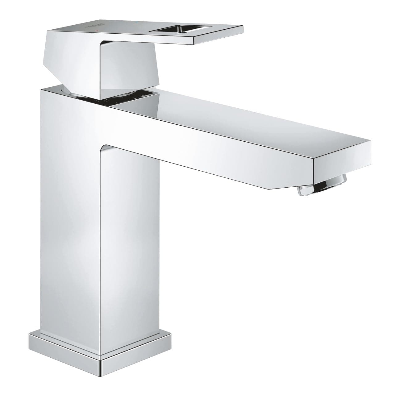 Eurocube - Bathroom Basin Mixer Tap - Smooth Body - Monobloc Installation - Metal Lever - Medium High Spout - 28 mm Ceramic Cartridge - Water Saving Mousseur 5.7 l/min - Chrome - 23446000