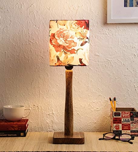 Green Girgit Rose Flowers Wooden Lamp | Night Lamp | Reading Lamp | Home Decor Items | Wooden Bedside Table Lamp | Room Decor | Wooden Lamp 20 Inches | Living Room Decor (W_Rose)