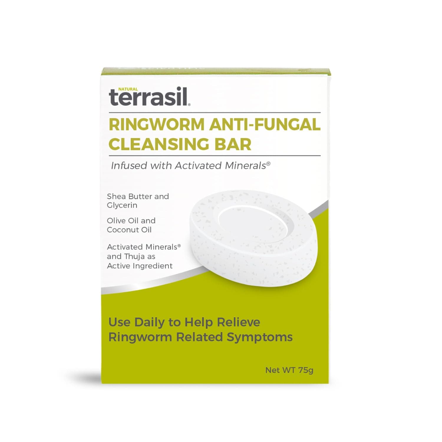 terrasil Antifungal Ringworm Soap (75g) Ring Worm Soap Bar with Natural Ingredients Featuring Coconut Oil & Shea Butter, Ringworm Treatment for Humans Skin Antifungal Soap, Dermatologist Tested