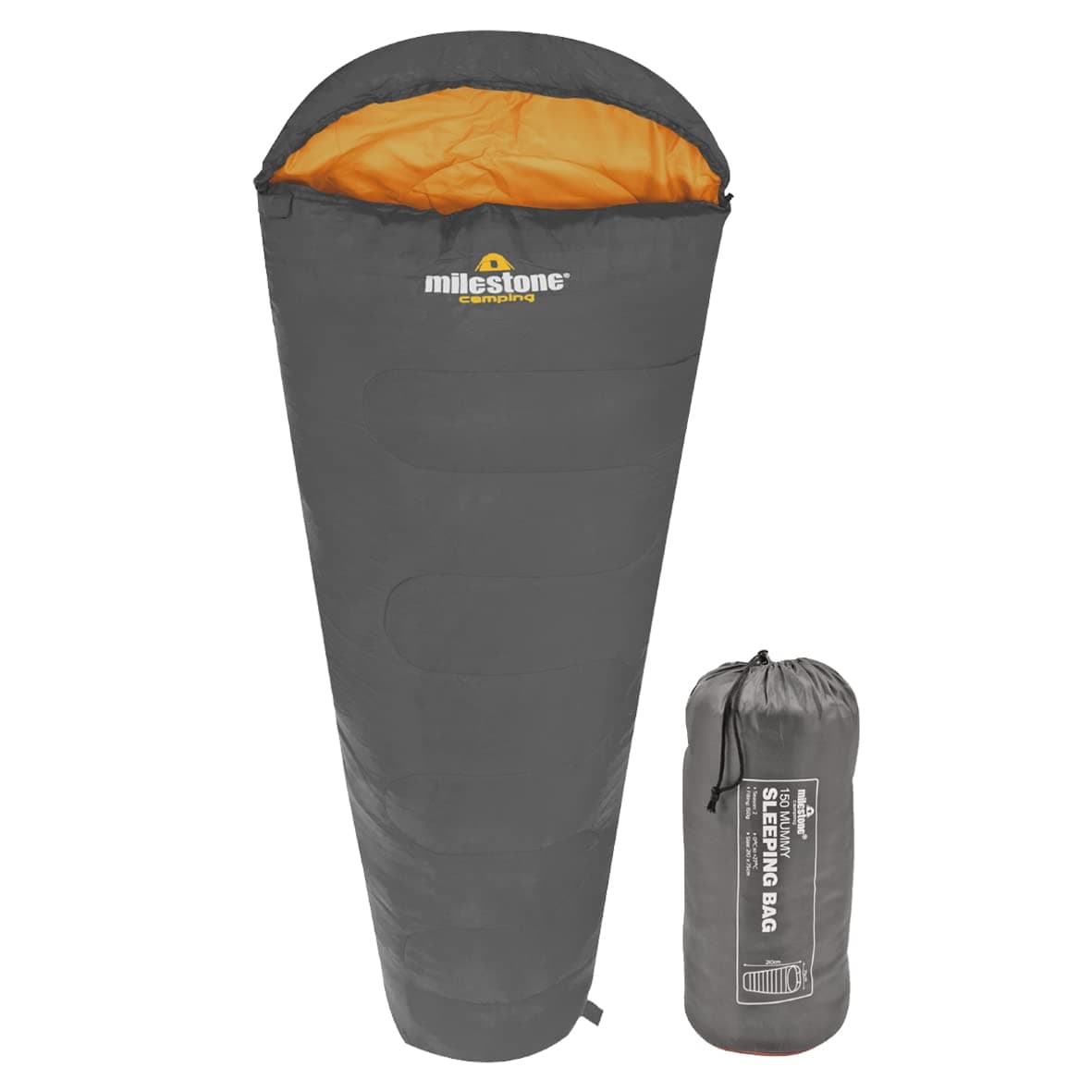 Milestone Camping Mummy Sleeping Bag/Insulated 2 Season for Camping, Hiking, Festivals, Outdoors/Includes Carry Sack / 210cm x 75cm