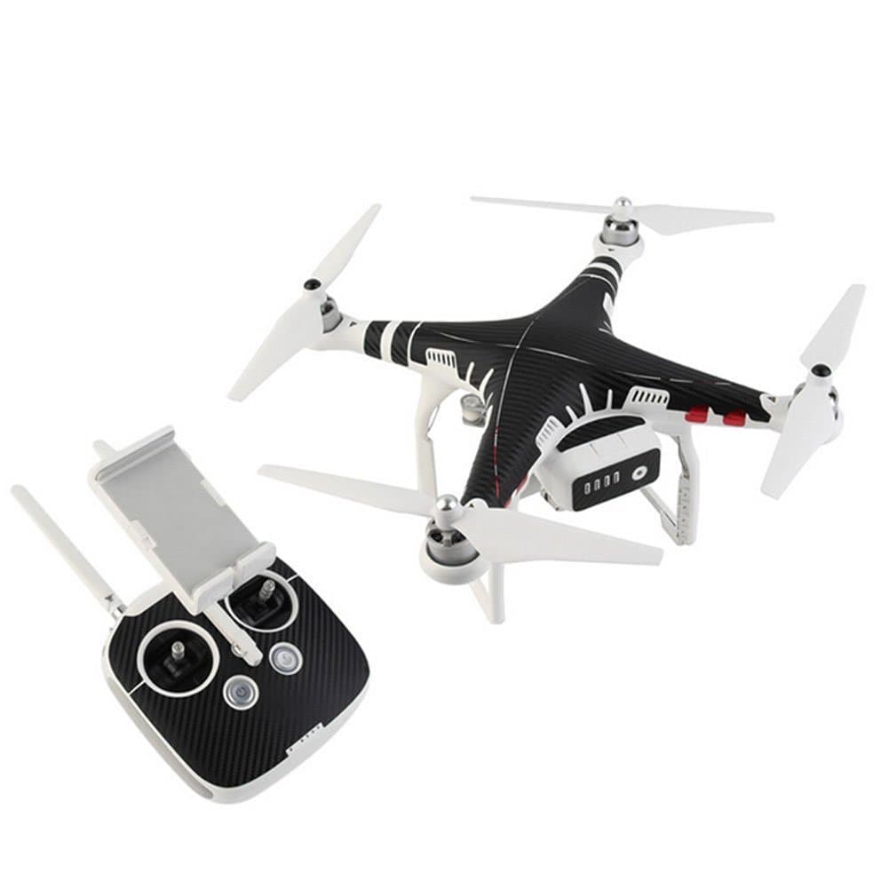 Shopready Exclusive Decoration Wrap Skin Water-resistant PVC Sticker Decal Kit for DJI Phantom 3 Professional / Advanced Quadcopter Body and Remote Controller - Carbon Black