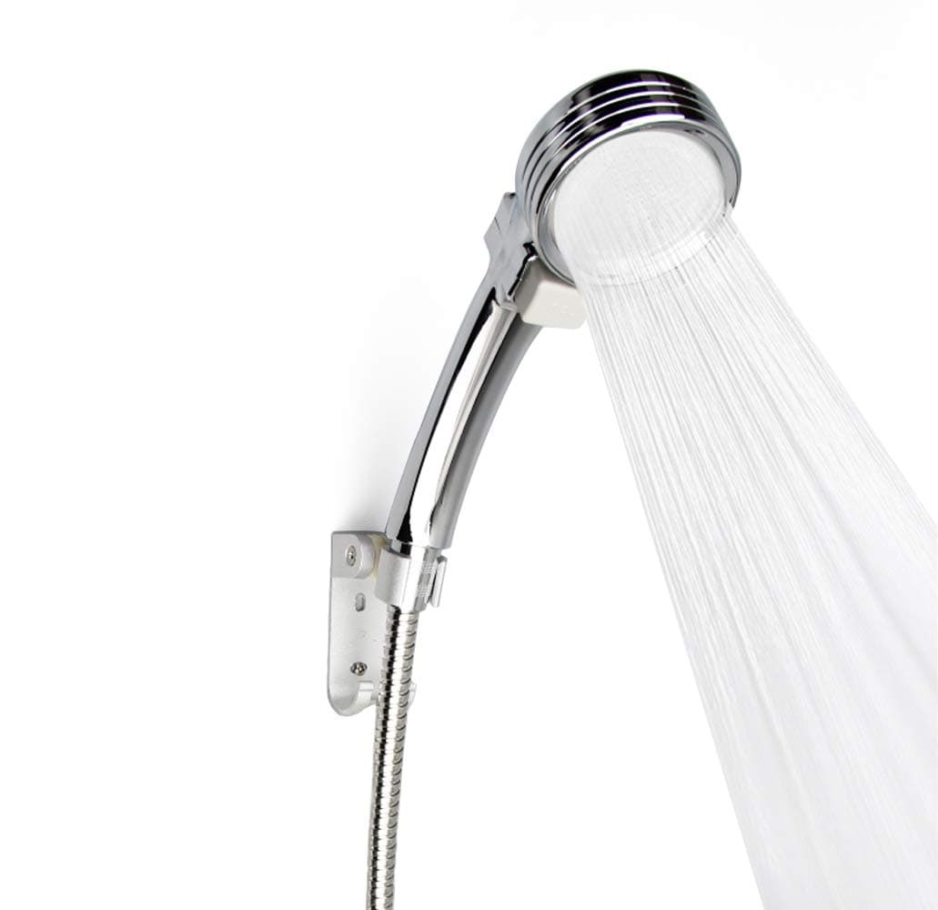 CherryKelly Japanese Booster SPA Handheld Shower Head - A Key Stop The Water With Switch - Silver