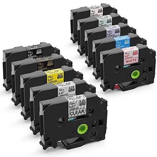 MarkDomain Compatible Label Tape Replacement for Brother Laminated Width 0.47"(12mm), Work with P-Touch PT D200 D210 1290 Label Maker, 10 Pack