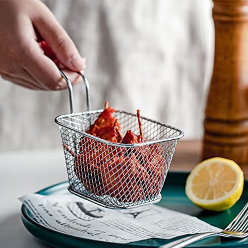 Rasikvar Stainless Steel Frying Basket Potatoes Chips French Fries Mini Deep Fat Fryers Basket Strainer Hot Kitchen Bpa Free Boston Round Heavy Duty (Frying Basket)