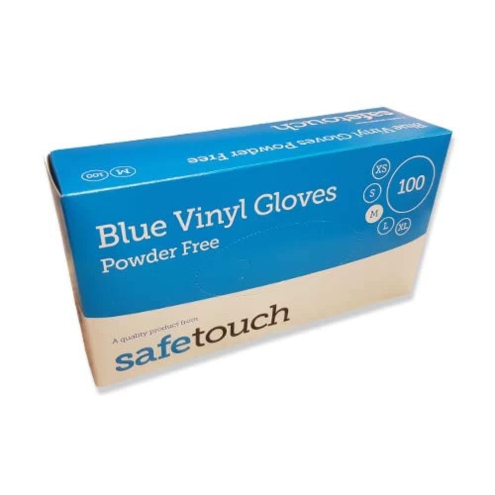 SafeTouch 50000031 Vinyl Gloves, Powder Free, Size M, Blue (Pack of 100 Single Gloves)