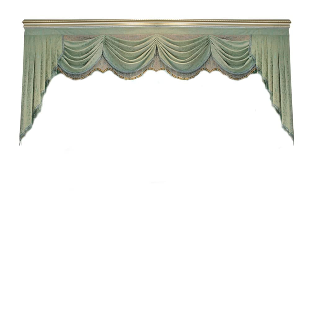 ZZCZZC Solid Chenille Green Matching Valance for Living Room Windows Beaded Kitchen Valance Jacquard Swag Waterfall Valance 1 Panel Width 59 Inch with 2 Swags