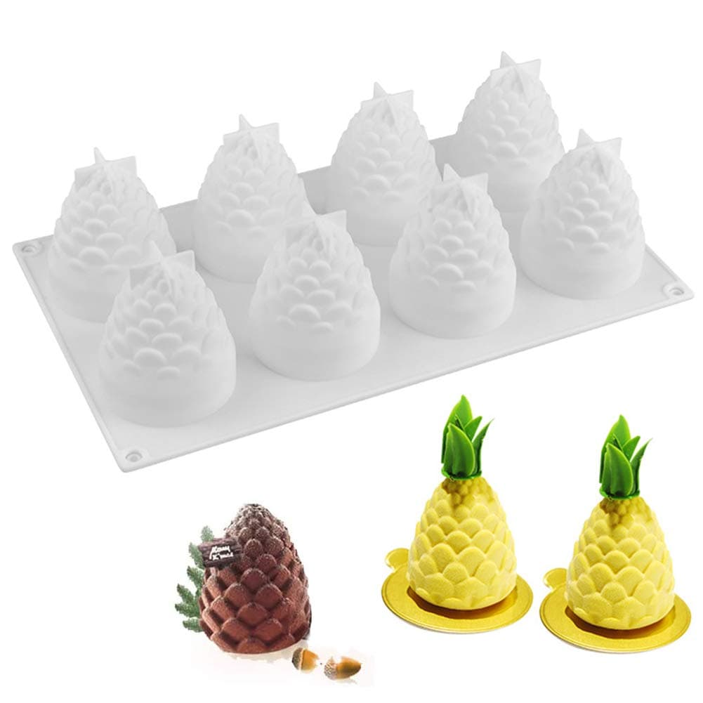 OCPO Silicone Molds for Baking 3D Pinecone Shape for Silicone Mousse Cake Mold Dessert Molds Pudding Pastry Fruit Jelly DIY Soap Mould, 8-Cavity