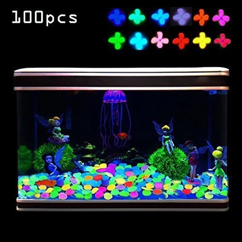 12 Colors Glow in the Dark Stones - SCUAN 100 Pcs Decorative Stones,Garden Pebbles Rocks for Outdoor, Artificial Decorative Stones Rocks for Walkway, Window, Yard Grass, and Fish Tank Decoration
