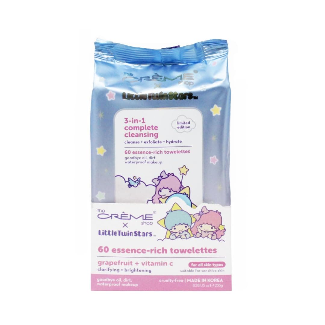 The Crme Shop Little Twin Stars 3-In-1 Complete Cleansing Wipes - Grapefruit Make Up Remover | Hydrating Makeup Wipes (60 Pre-Wet Wipes)