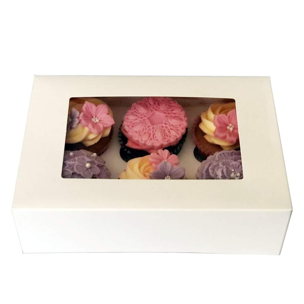 25 Pack 6 Holes White Cupcake Boxes – Pre-Assembled Cupcakes Carrier With Transparent Window, Cupcake Holder Box, Food Grading Container for Muffins