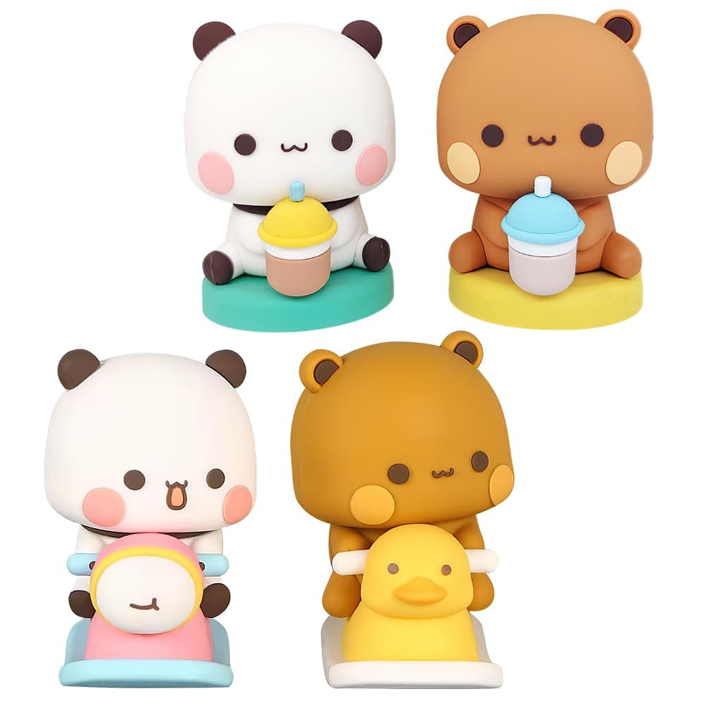 LUFEIS Bubu Dudu Bobble Figure, 4PCS Panda Bear Kawaii Car Dashboard Decorations, Cute Cartoon Statue Panda Bear Figures, Bubu and Dudu Merchandise for Car Interior Decoration & Tabletop Ornament