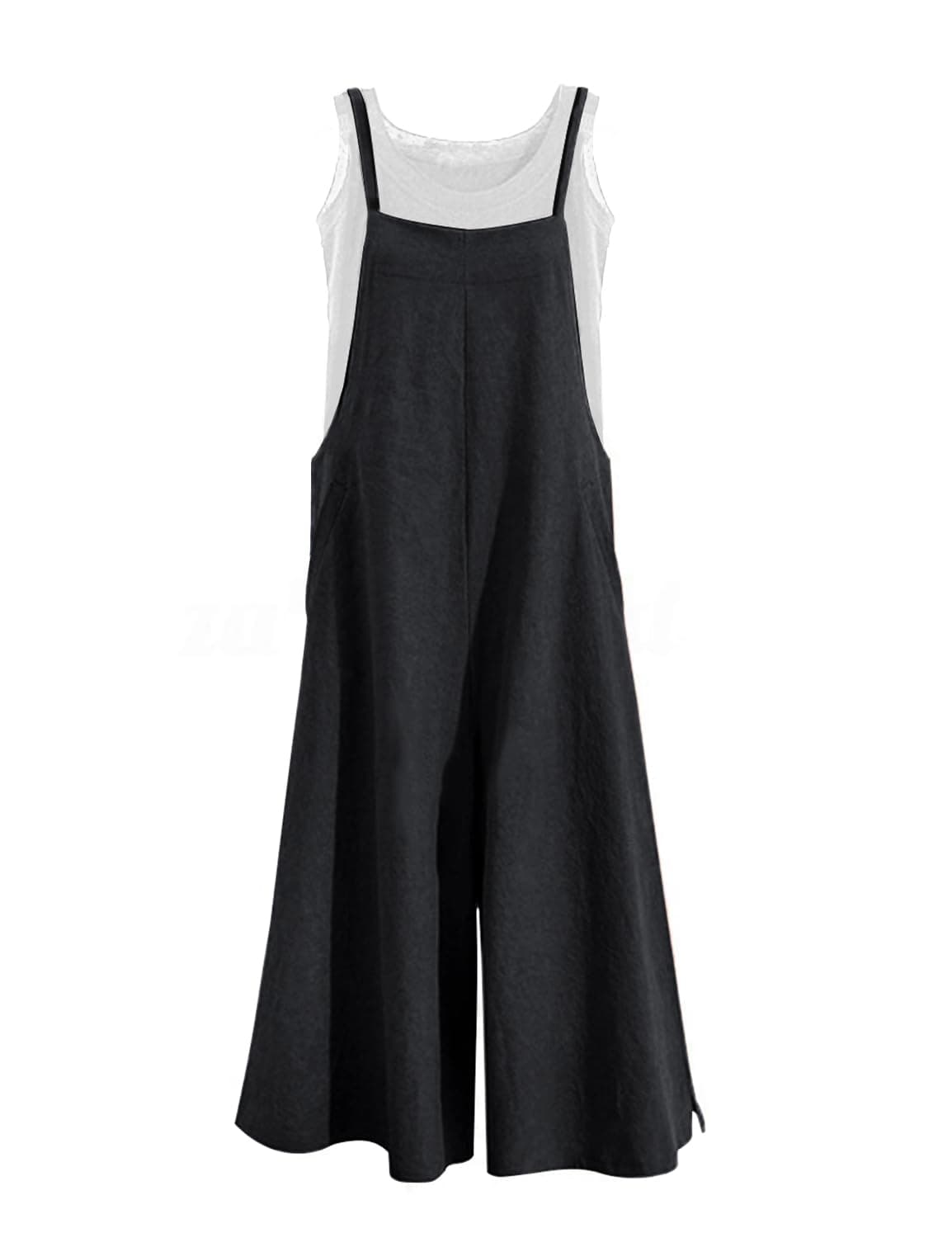 Women Casual Loose Long Bib Pants Wide Leg Jumpsuits Baggy Cotton Rompers Overalls with Pockets PZZTYP2