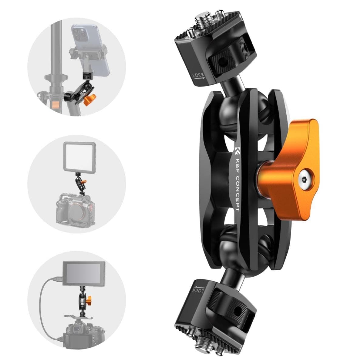Double O1 K&F Concept MS14 Magic Arm | 1/4" Screw & 360 Dual Ball Heads | For Photography Action Camera Video Production Lights Streaming Ronin | Compatible with Camera Cage | 110g, 5Kg Payload