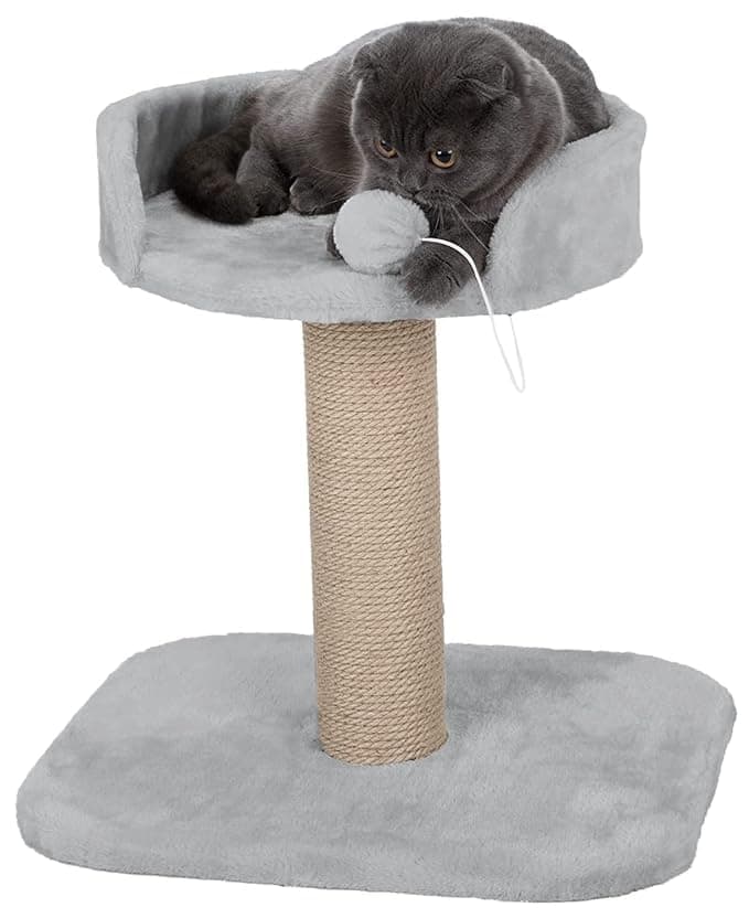 Activity Kitten Cat Tree - Hanging Ball | Top Seat | Jute Rope Scratching Post (Height 16 Inch) (Grey - FURR-001TOP)