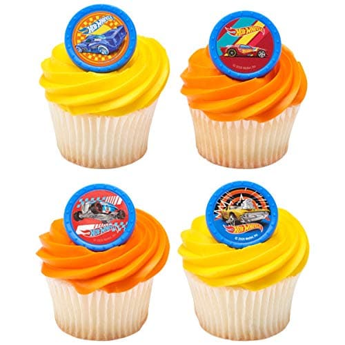 DecoPacHot Wheels 24 Count Cupcake Toppers - Orange, Yellow Family, Birthday & Children's Day