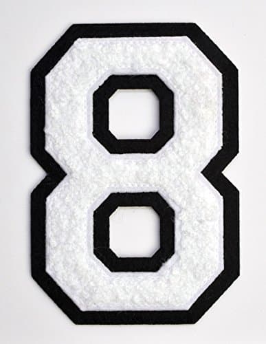 Varsity Number Patches - White Embroidered Chenille Letterman Patch - 4 1/2 inch Iron-On Numbers (White, Number 8 Patch)