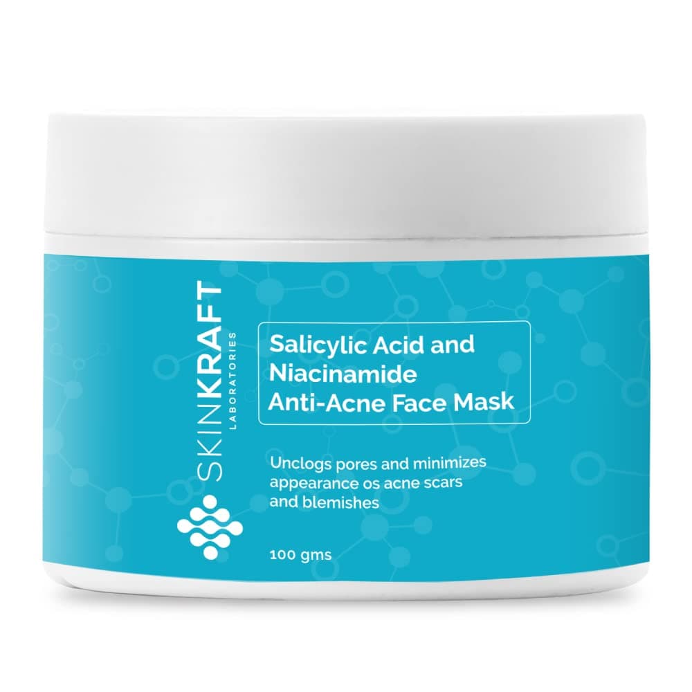 SkinKraft Anti Acne Face Mask, Customized Face Mask With 1% Salicylic Acid, 2% Niacinamide & Vitamin E, Fights Acne Scars And Recurring Acne, For Women & Men - 100gms