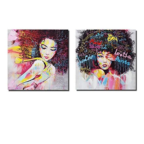 Pinetree Art African American Black Art Canvas Wall Art, Original Designed Pop Graffiti Style Canvas Painting on Print (32 x 32 inch, C Unframed & D Unframed)