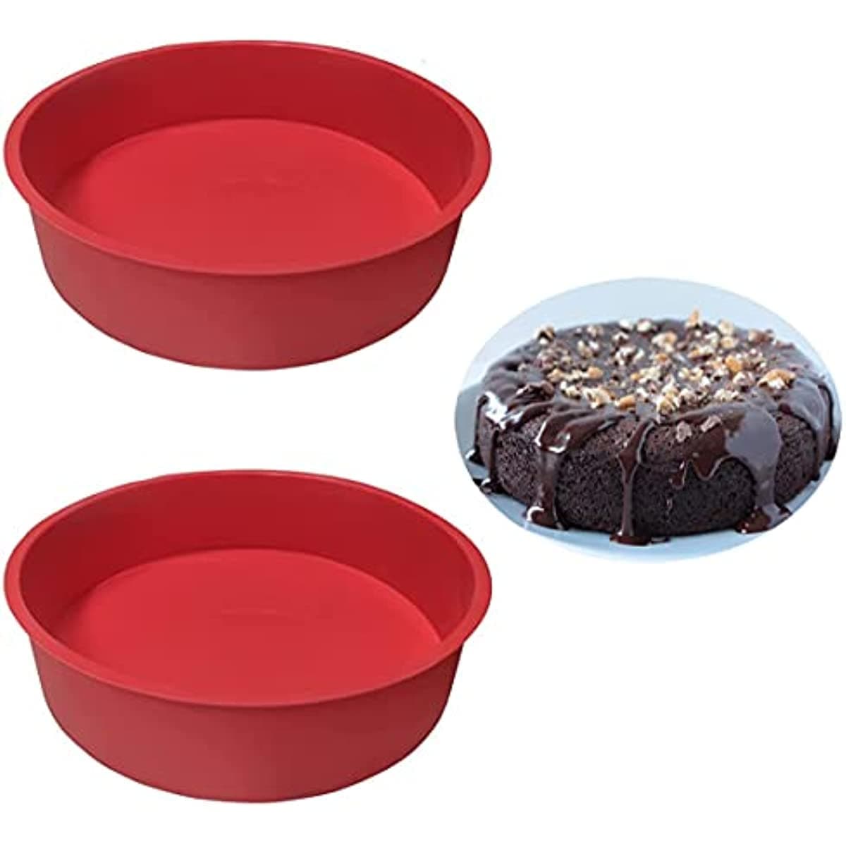 HUICH 8 inch Round Silicone Cake Molds - Set of 2, Nonstick & Quick Release, Formal/Contemporary, Cake Pan, Red