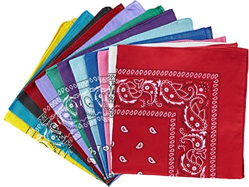Dozen Paisley Bandanas, Multi Colored Set of Cowboy Bandanna Head Scarf, Double Sided 100% Cotton