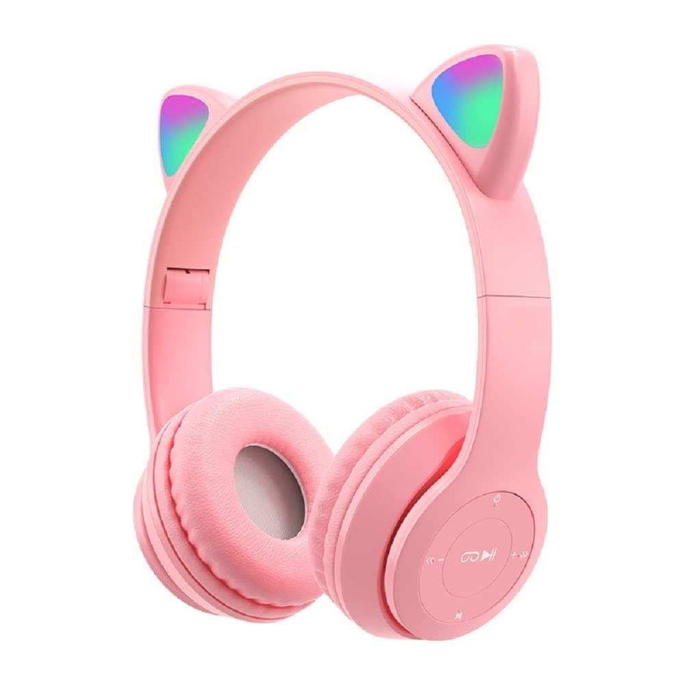 arVin Kids Headphones, Childrens Headphones with LED Glowing and Microphone, Pluggable, Use TF Card, Foldable Wireless Bluetooth Stereo Pink Headset, Wired