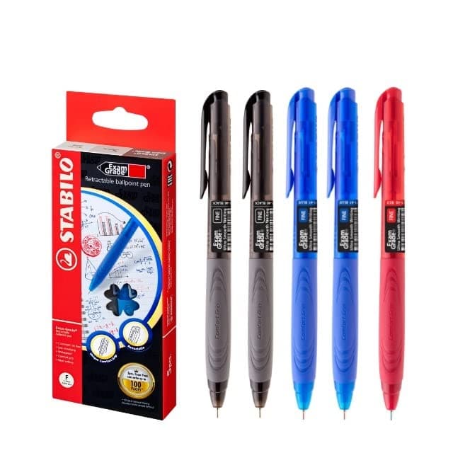 STABILO Exam Grade 388 Retractable Ballpoint Pen 0.7mm (Black-2, Blue-2, Red-1)