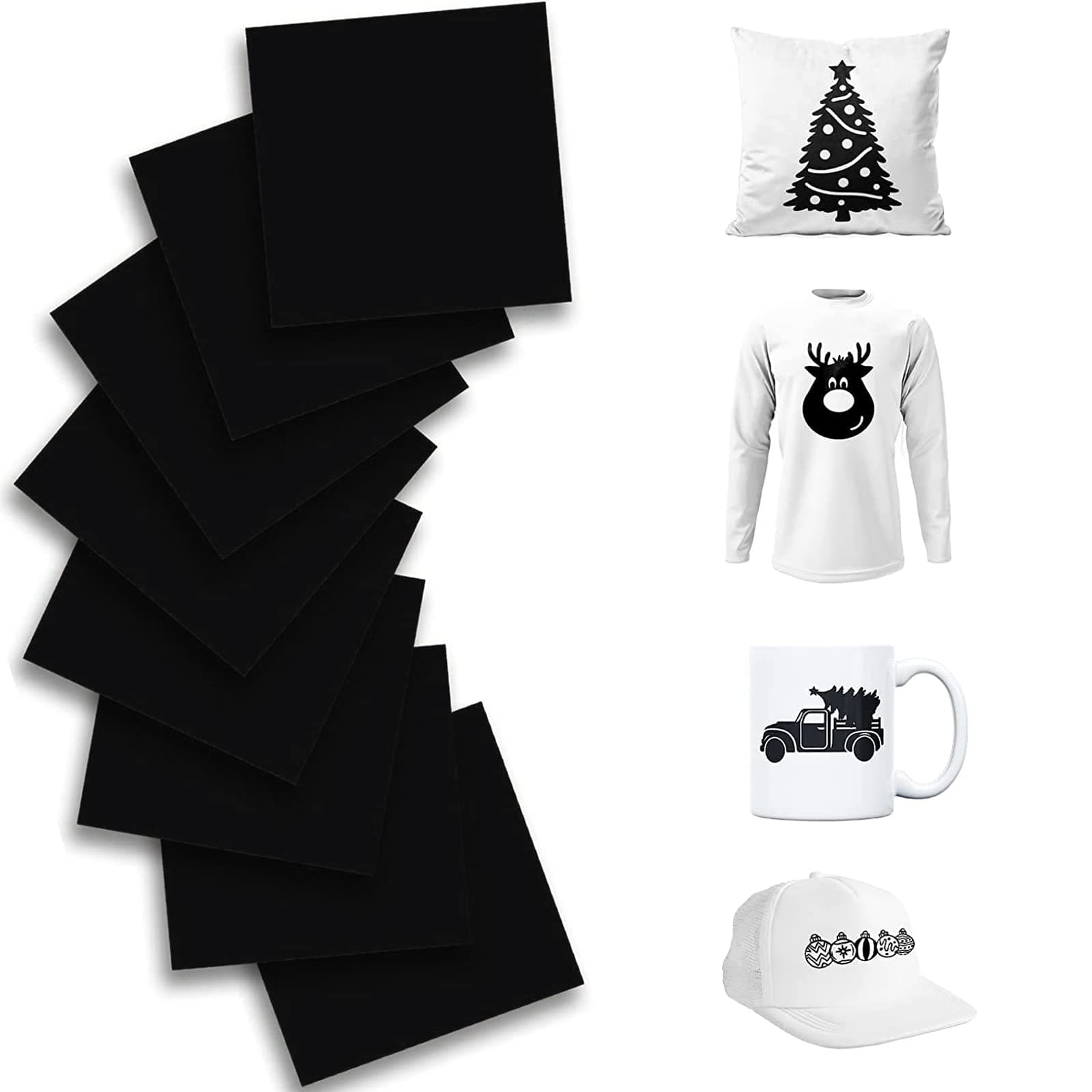 KASYU Infusible Ink Transfer Sheets Bundle for Cricut Mug Press, 8pcs 12x11.8Inch Black Sublimation Transfer Paper for Poly Coaster/Fabric