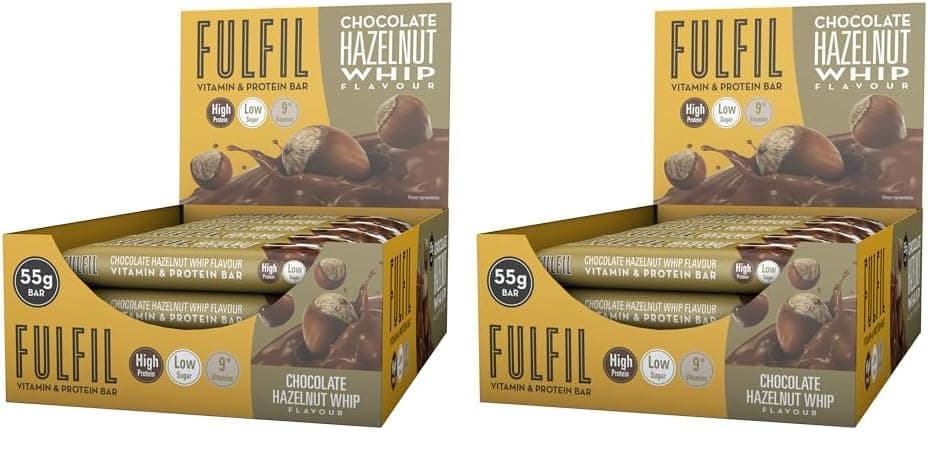 FULFIL Vitamin and Protein Bars (15 x 55 g Bars), Chocolate Hazelnut Whip Flavour, 20 g High Protein, 9 Vitamins, Low Sugar (Pack of 2)