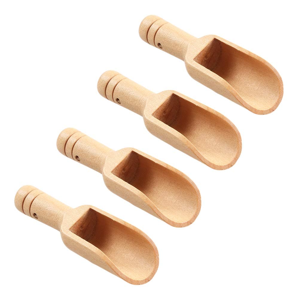 Mini Wooden Spoon Small Bamboo Spoons Kitchen Scoop with Short Handle for Bath Salt Spices Candy Sugar Beans Rice Flour Milk Powder Coffee Tea - 4 pcs