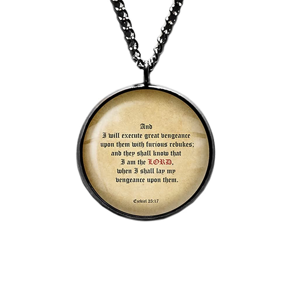 Ezekiel 25:17 Execute Great Vengeance Upon Them King James Version KJV Bible Pendant Necklace