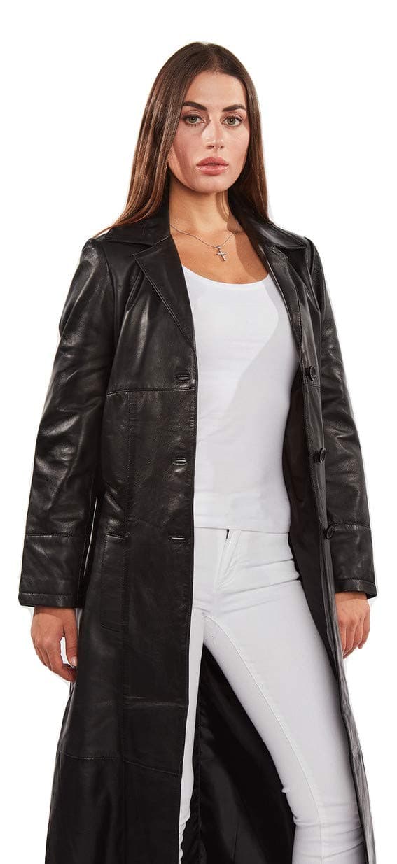 ladies leather long coat